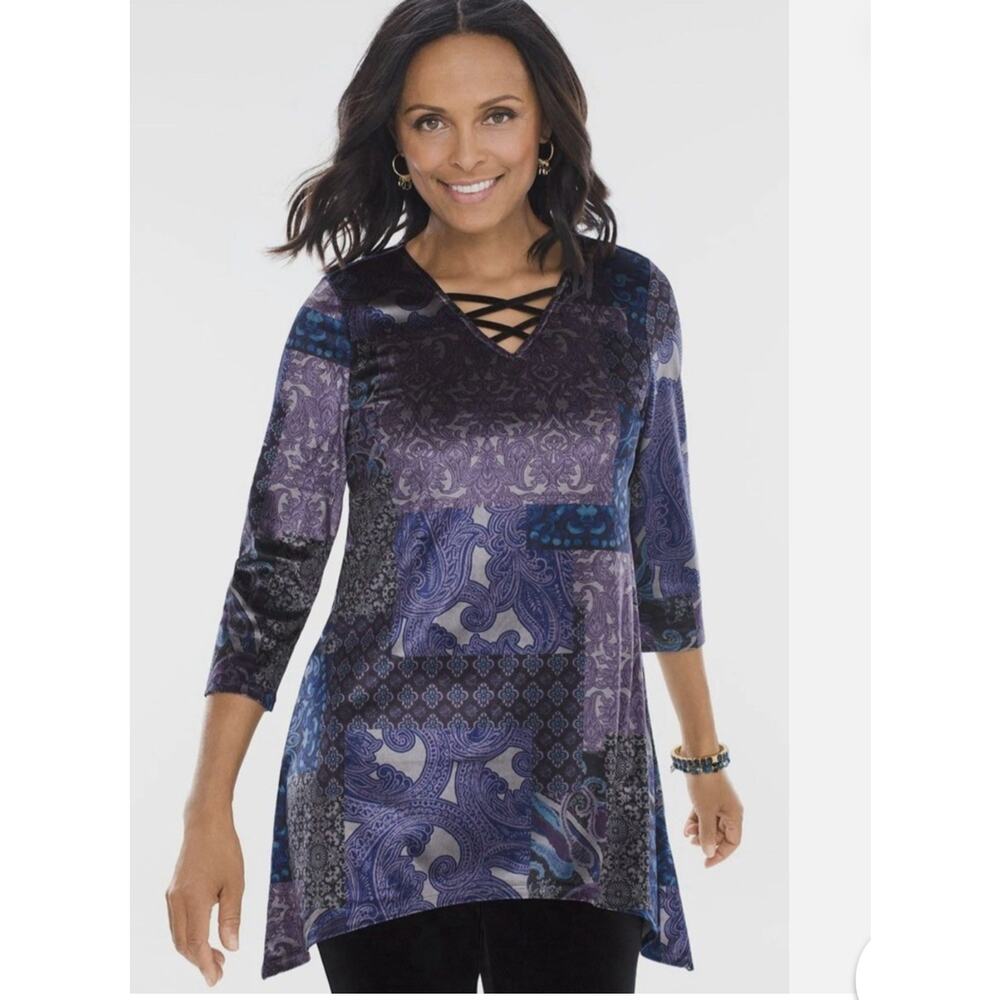 Chico's Midnight Paisley Patchwork Tunic Size 0 (… - image 1